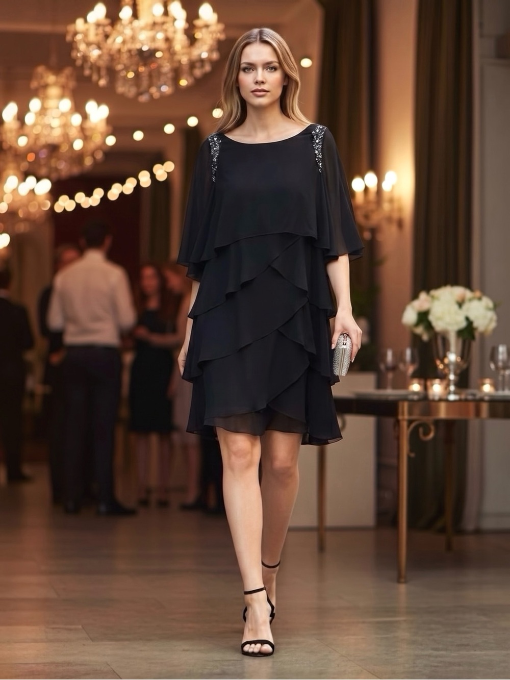 SLNY Dress Chiffon Cocktail Cape - Picture 7 of 7